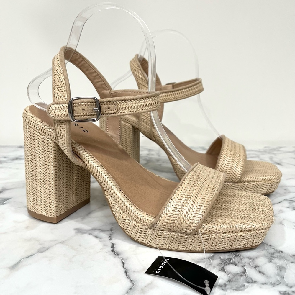 TORRID Raffia Platform Heel Sandal Size 10WW 10 Extra Wide NWT Boho Natural - Picture 3 of 13